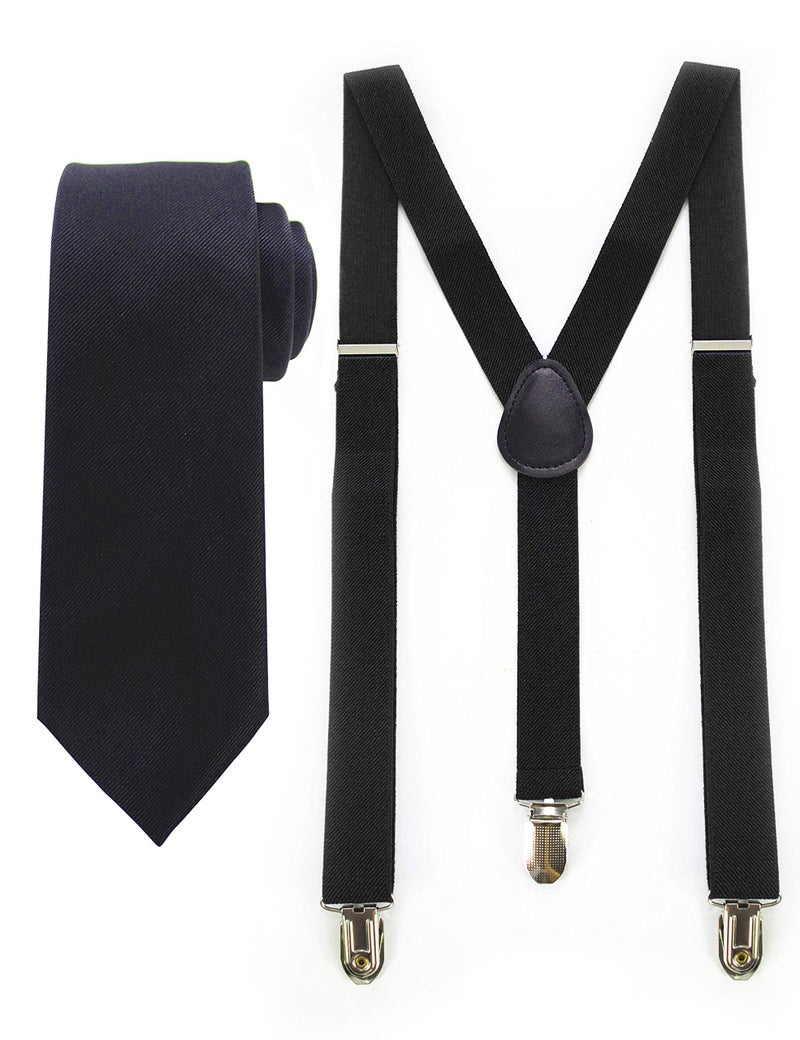 JEMYGINS Black Suspender and Silk Skinny Tie Sets for Men Slim Necktie (Black) - Image 3